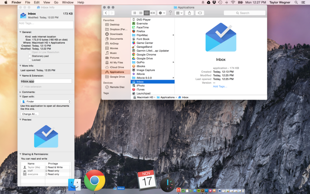 create an internet shortcut in mac dock for chrome