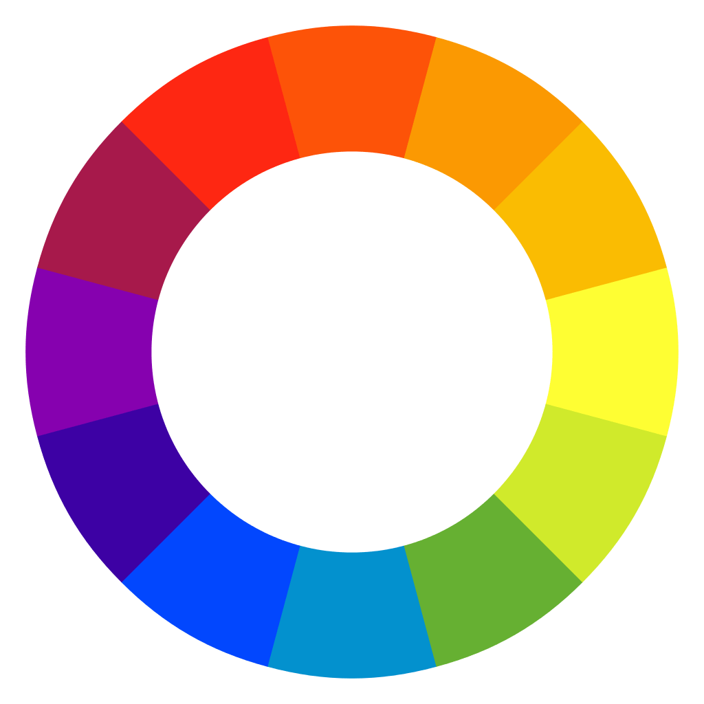 color wheel showing 12 colors, half warm and half cool.